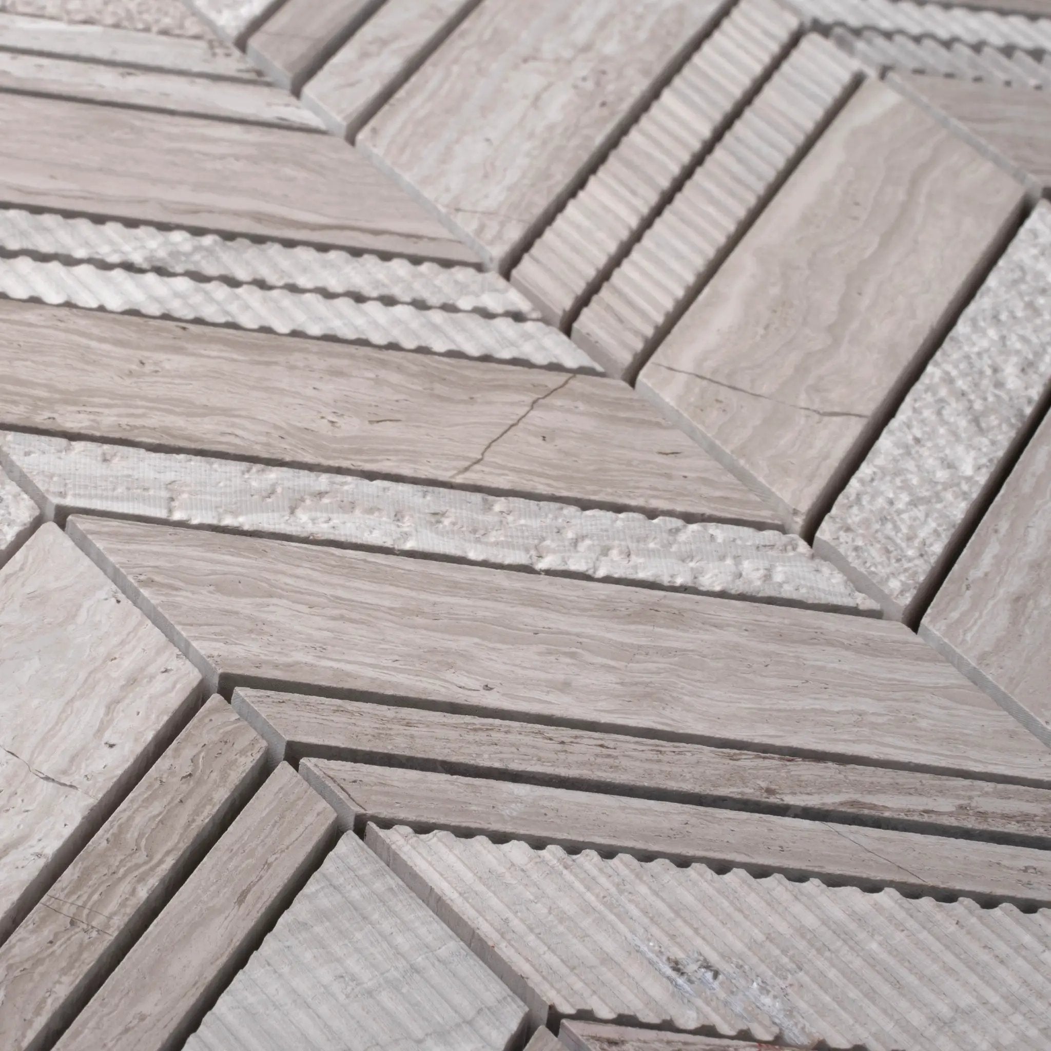 Wooden Grey 13x13 Polished Etched Herringbone Marble Mosaic Tile (5 pack, 6.09 sq ft/case) by Apollo Tile