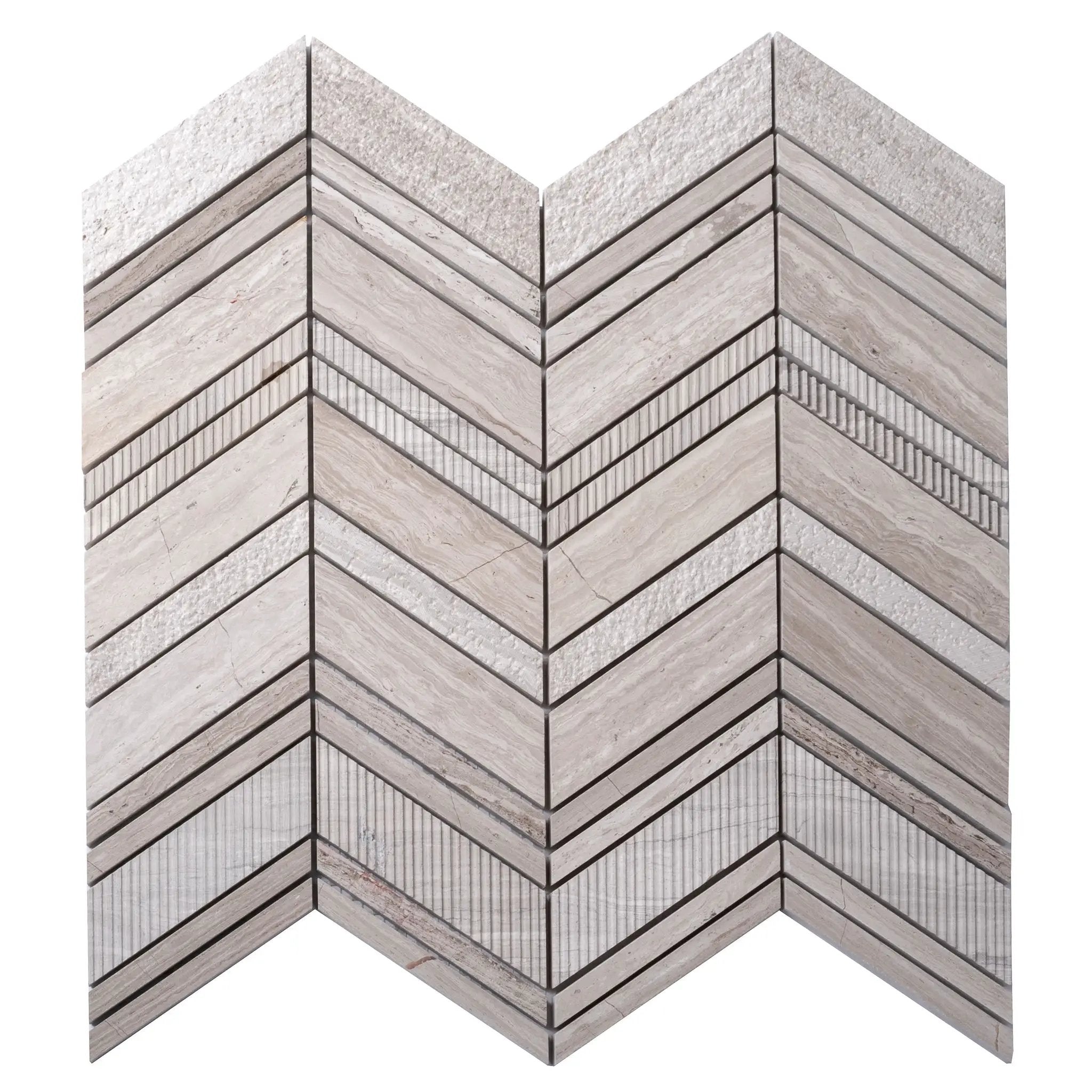 Wooden Grey 13x13 Polished Etched Herringbone Marble Mosaic Tile (5 pack, 6.09 sq ft/case) by Apollo Tile