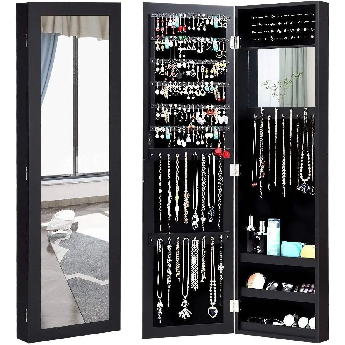 2-in-1 Black Wall or Door Mounted Jewelry Organizer Full Length Mirror by HomePacific