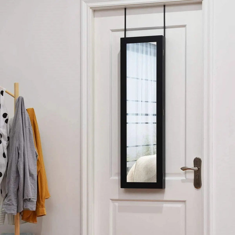 2-in-1 Black Wall or Door Mounted Jewelry Organizer Full Length Mirror by HomePacific