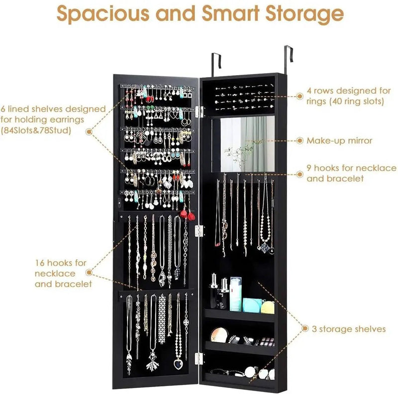 2-in-1 Black Wall or Door Mounted Jewelry Organizer Full Length Mirror by HomePacific