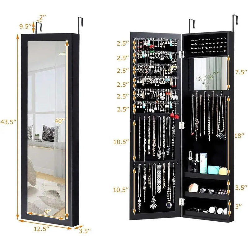 2-in-1 Black Wall or Door Mounted Jewelry Organizer Full Length Mirror by HomePacific