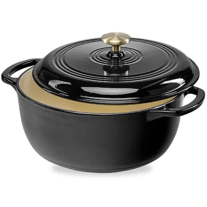 6 Quart Large Black Enamel Cast-Iron Dutch Oven Kitchen Cookware by HomePacific
