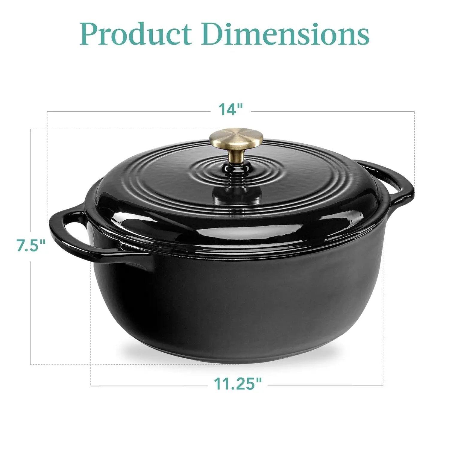 6 Quart Large Black Enamel Cast-Iron Dutch Oven Kitchen Cookware by HomePacific