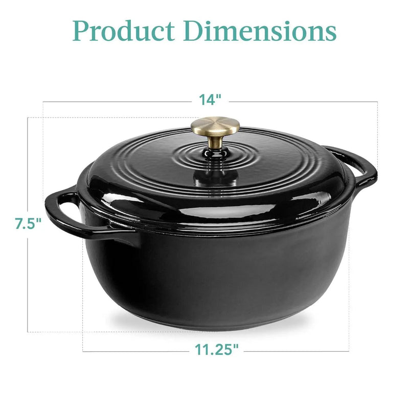 6 Quart Large Black Enamel Cast-Iron Dutch Oven Kitchen Cookware by HomePacific