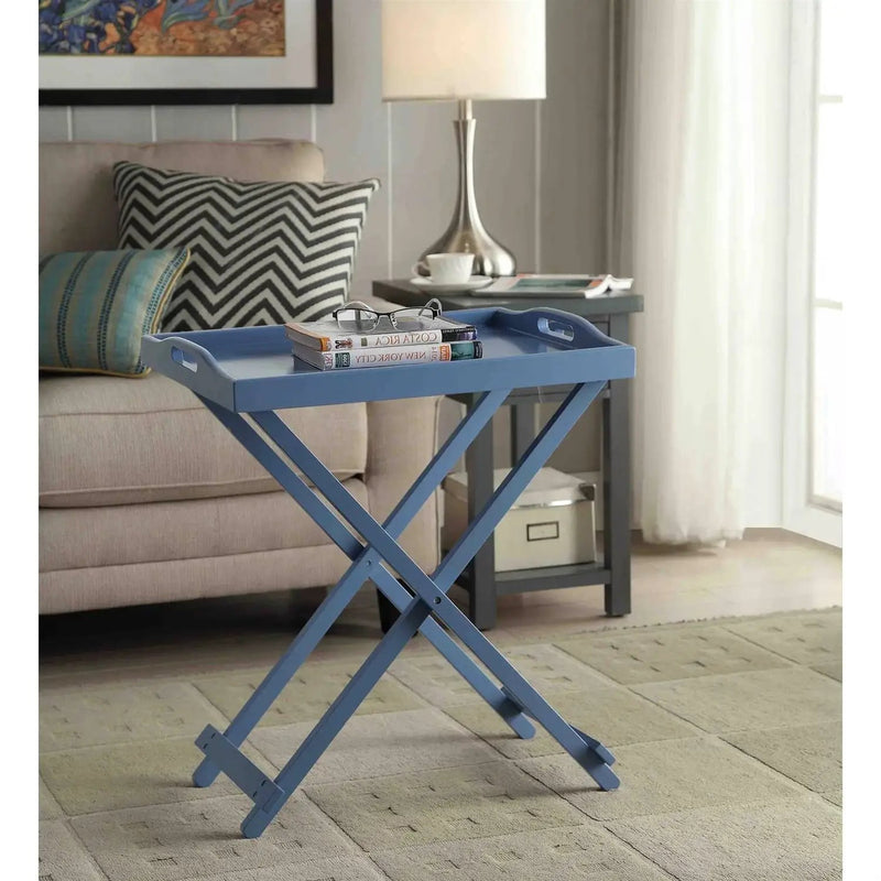 Folding TV Tray Bedside Table in Blue Wood Finish by HomePacific