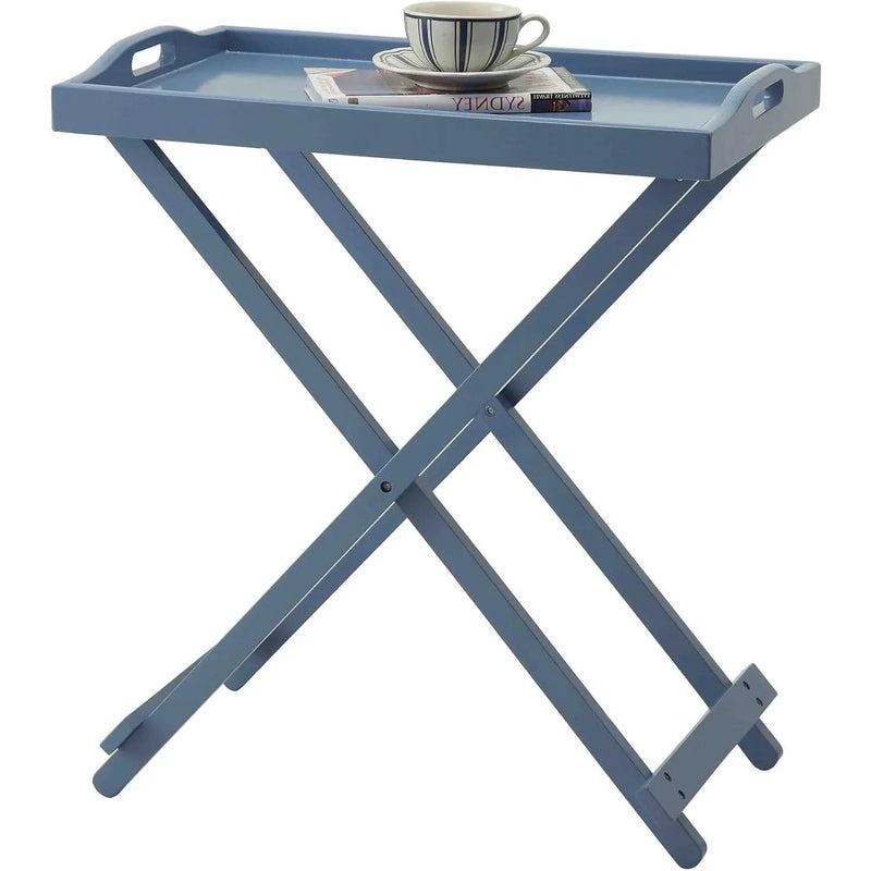 Folding TV Tray Bedside Table in Blue Wood Finish by HomePacific
