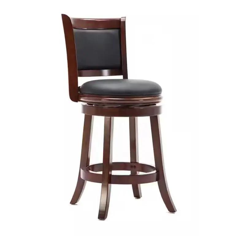 Counter Height Barstool in Cherry Wood Finish with Black Padded Swivel Seat by HomePacific