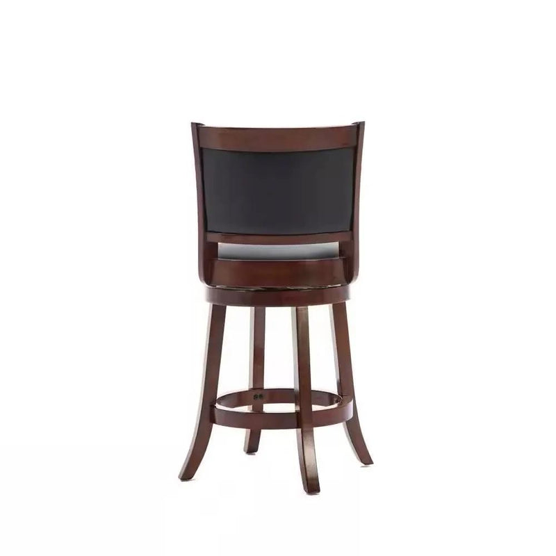 Counter Height Barstool in Cherry Wood Finish with Black Padded Swivel Seat by HomePacific