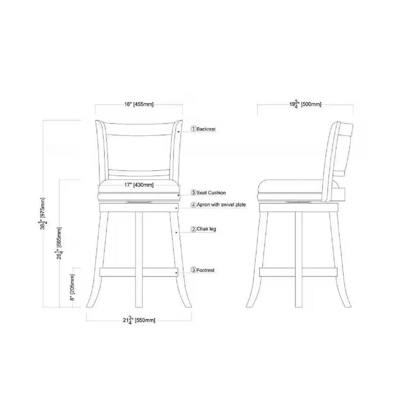 Counter Height Barstool in Cherry Wood Finish with Black Padded Swivel Seat by HomePacific
