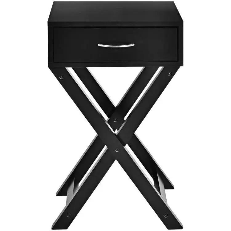 X-Shape 1 Drawer Nightstand End Side Table Storage in Black by HomePacific