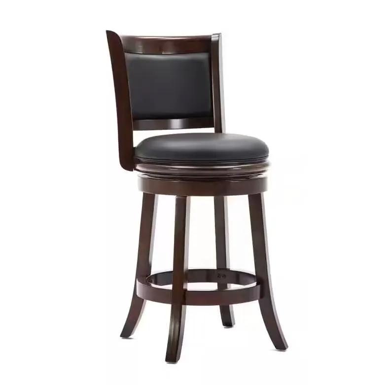 Counter Height Barstool in Dark Brown Wood Finish with Black Padded Swivel Seat by HomePacific