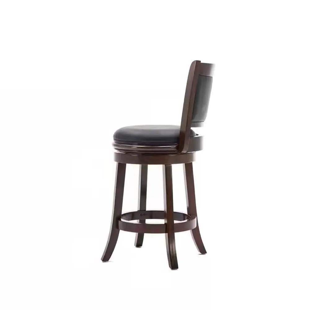Counter Height Barstool in Dark Brown Wood Finish with Black Padded Swivel Seat by HomePacific