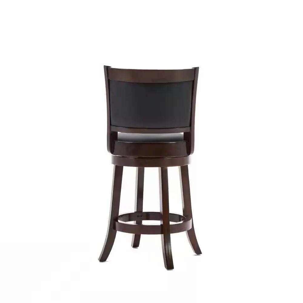 Counter Height Barstool in Dark Brown Wood Finish with Black Padded Swivel Seat by HomePacific