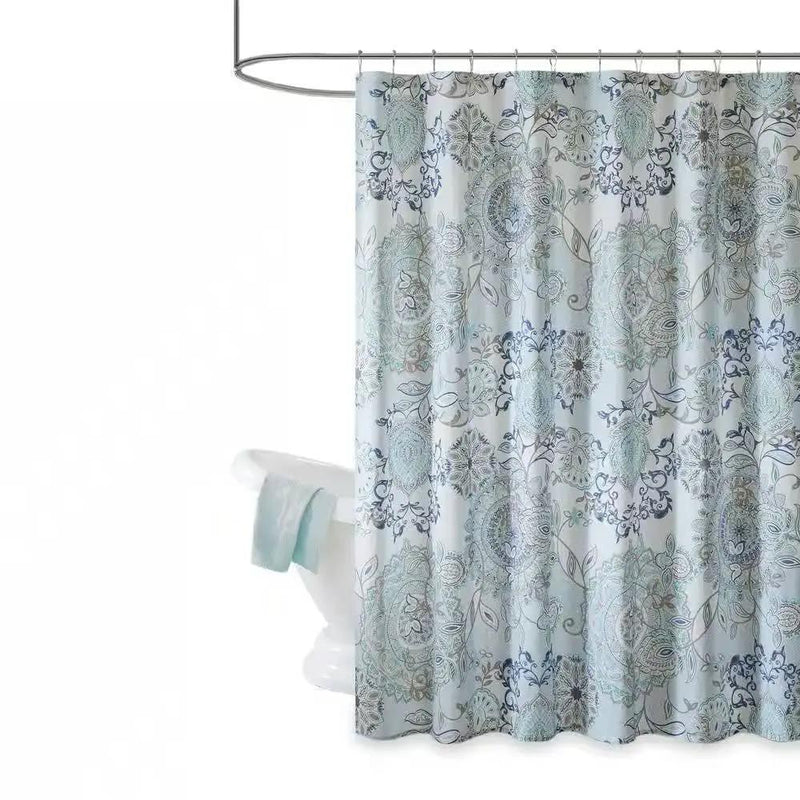 72-inch Cotton Shower Curtain with Blue Watercolor Paisley Floral Motif by HomePacific
