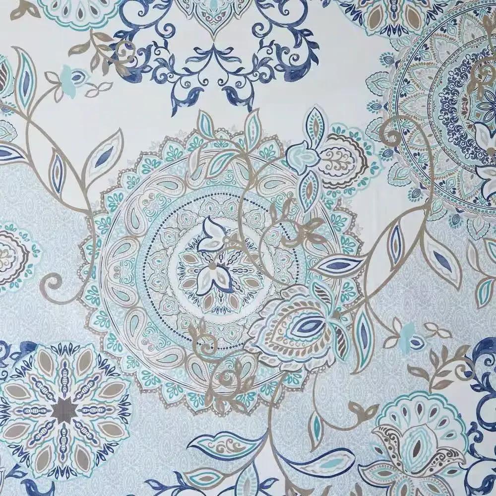 72-inch Cotton Shower Curtain with Blue Watercolor Paisley Floral Motif by HomePacific