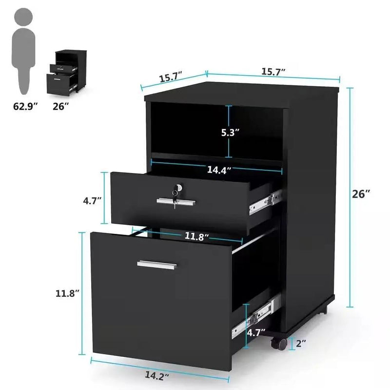 Black Rolling 2-Drawer Mobile File Cabinet Printer Stand Office Cart on Wheels by HomePacific