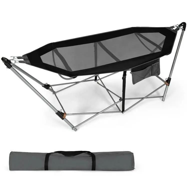 Black Portable Camping Foldable Hammock with Stand and Carry Case by HomePacific