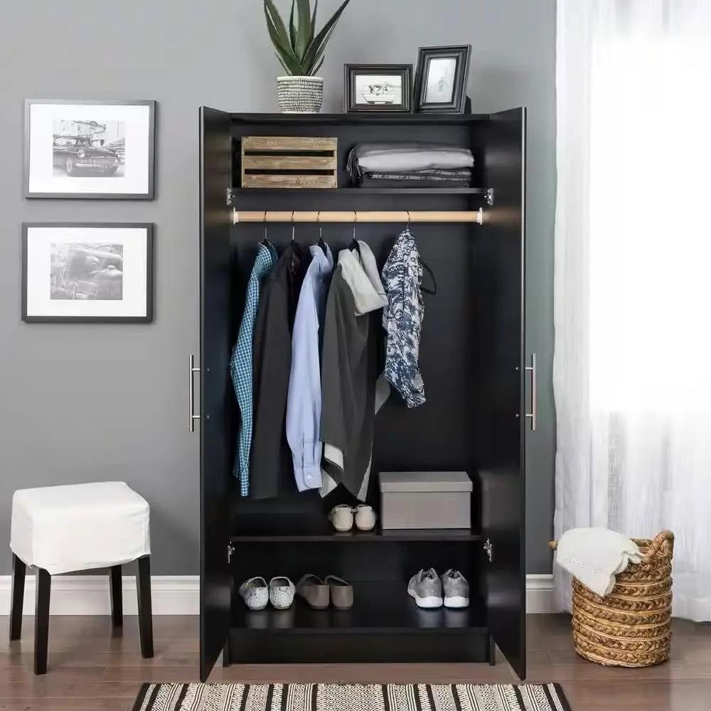 Black Freestanding Bedroom Cabinet Armoire Wardrobe Closet with Hanging Rail by HomePacific