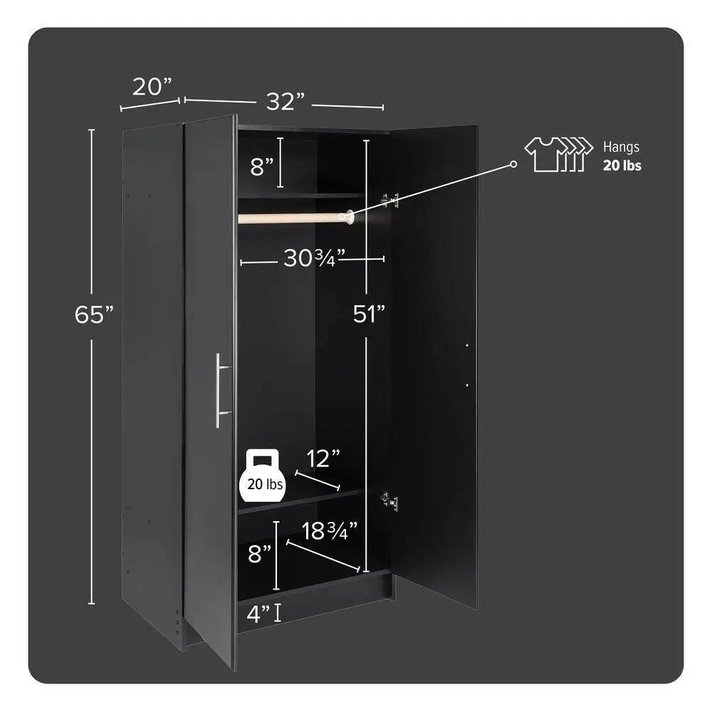 Black Freestanding Bedroom Cabinet Armoire Wardrobe Closet with Hanging Rail by HomePacific
