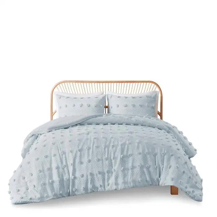 King/Cal King 3-Piece Blue Pompom Microfiber Hypoallergenic Comforter Set by HomePacific