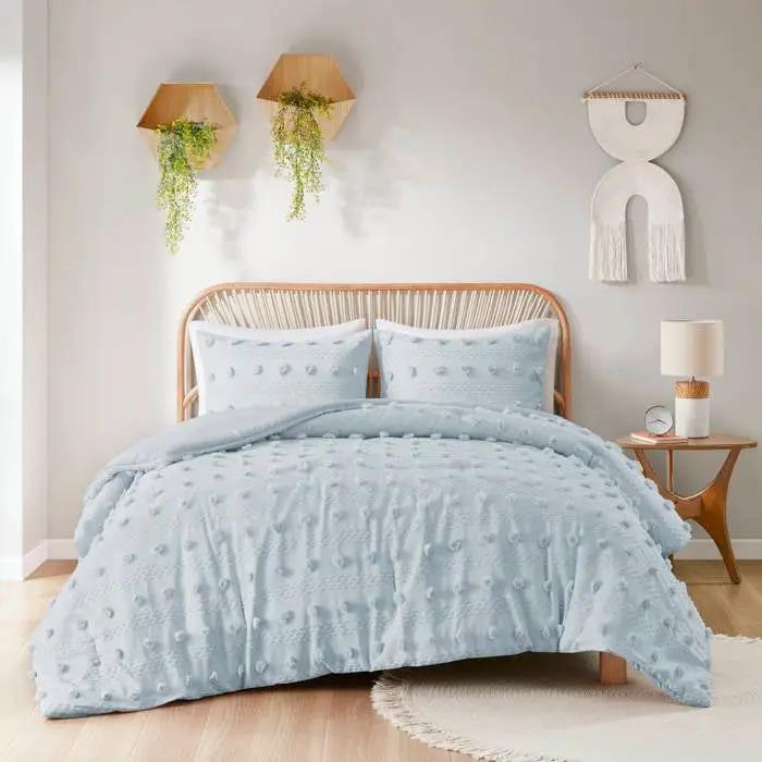 King/Cal King 3-Piece Blue Pompom Microfiber Hypoallergenic Comforter Set by HomePacific