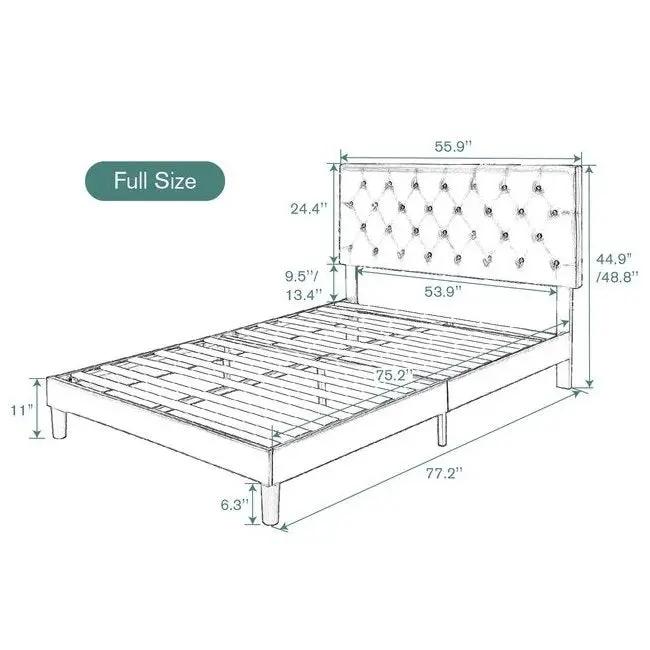 Full Black Faux Leather Upholstered Platform Bed with Button-Tufted Headboard by HomePacific