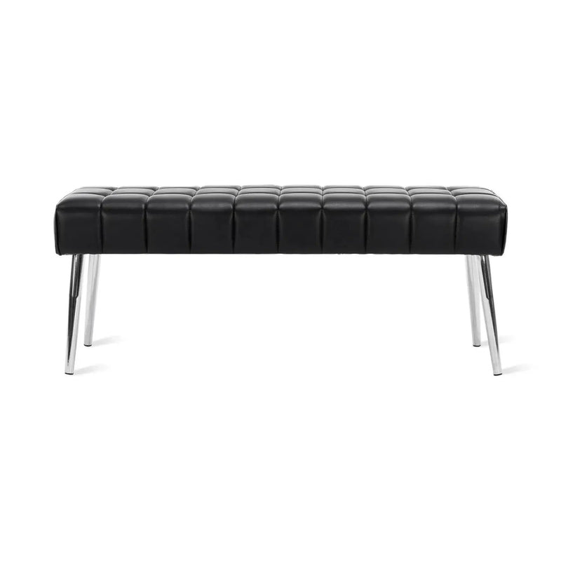 Mid-Century Modern End of Bed Bench with Black PU Leather Seat and Tapered Legs by HomePacific