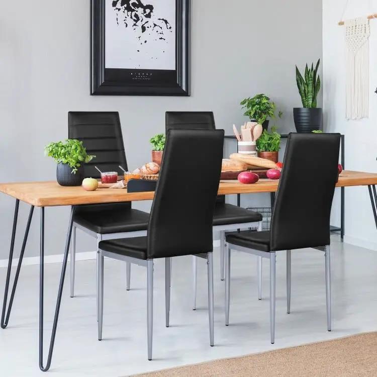 Set of 4 Modern High Back Black PVC Leather Dining Chairs with Metal Legs by HomePacific
