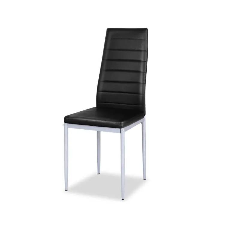 Set of 4 Modern High Back Black PVC Leather Dining Chairs with Metal Legs by HomePacific