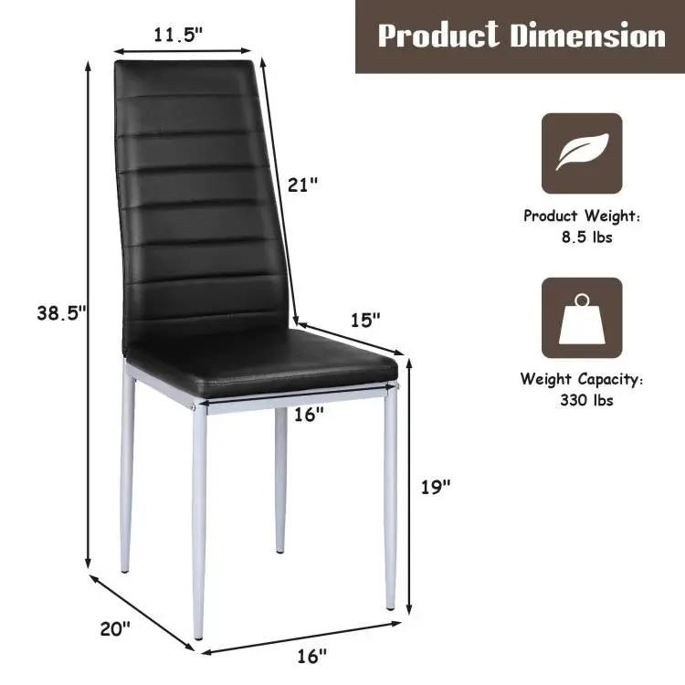 Set of 4 Modern High Back Black PVC Leather Dining Chairs with Metal Legs by HomePacific