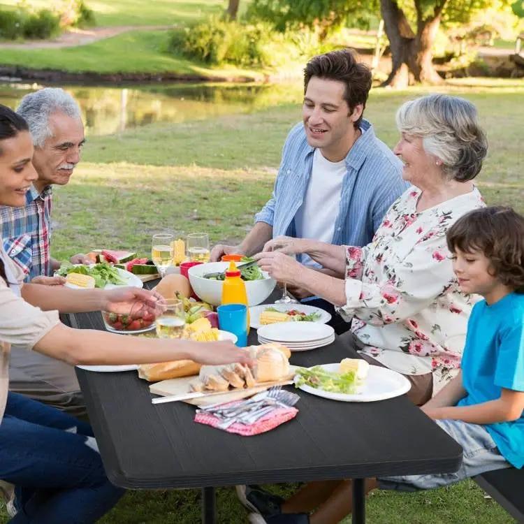 Folding Picnic Table with 2 Benches Outdoor Patio Dining Set in Black by HomePacific