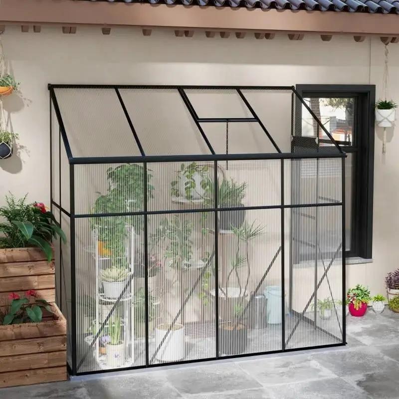 8.3 ft x 4.1 ft Outdoor Polycarbonate Lean-to Greenhouse with Black Metal Frame by HomePacific