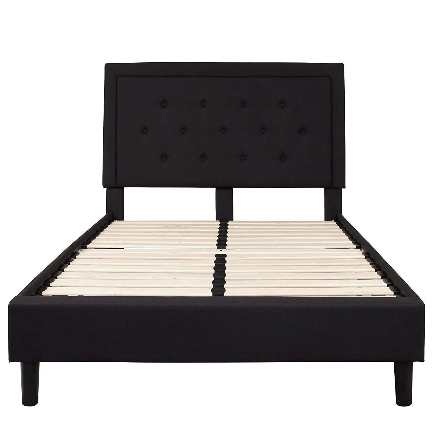 Full size Black Fabric Upholstered Platform Bed Frame with Headboard by HomePacific
