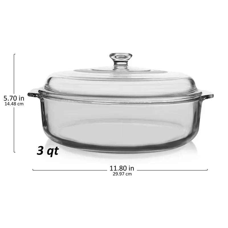 3-Quart Glass Bakeware Casserole Dish Dutch Oven with Oven-Safe Glass Lid by HomePacific