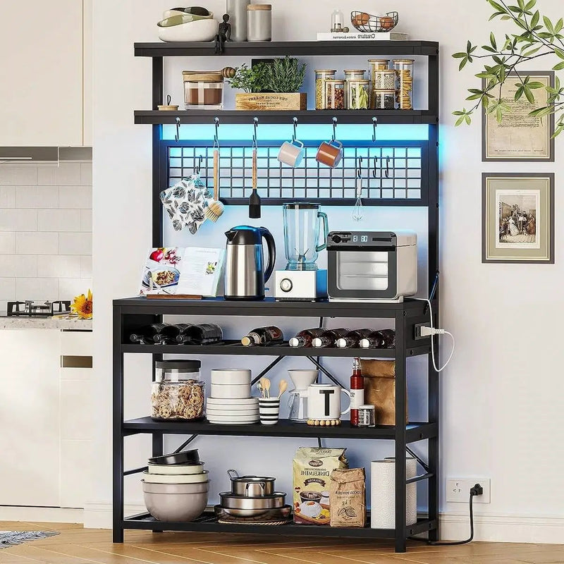 Black Modern Industrial Kitchen Baker's Rack with Multi-Color LED Lights by HomePacific