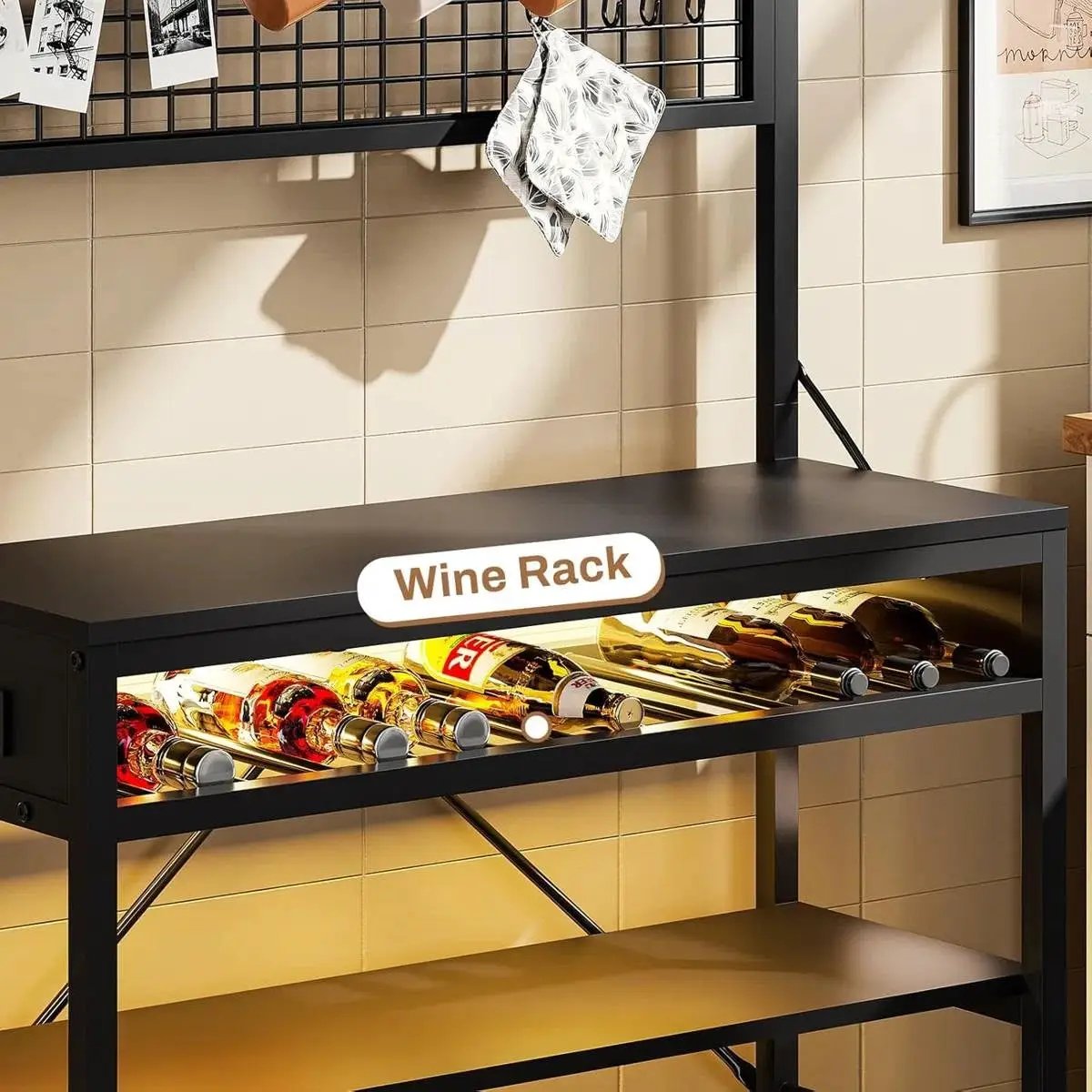 Black Modern Industrial Kitchen Baker's Rack with Multi-Color LED Lights by HomePacific