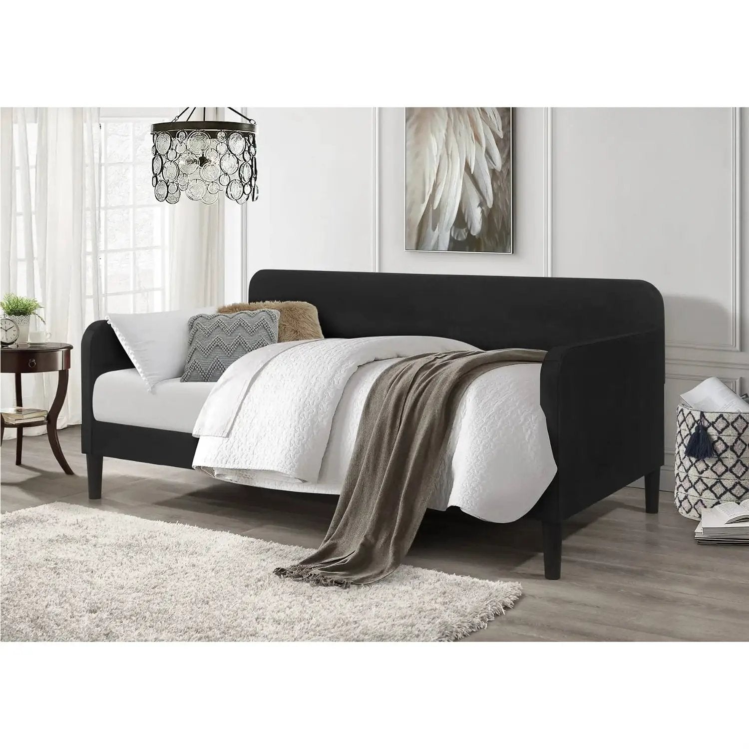 Twin size Modern Black Velvet Upholstered Daybed by HomePacific