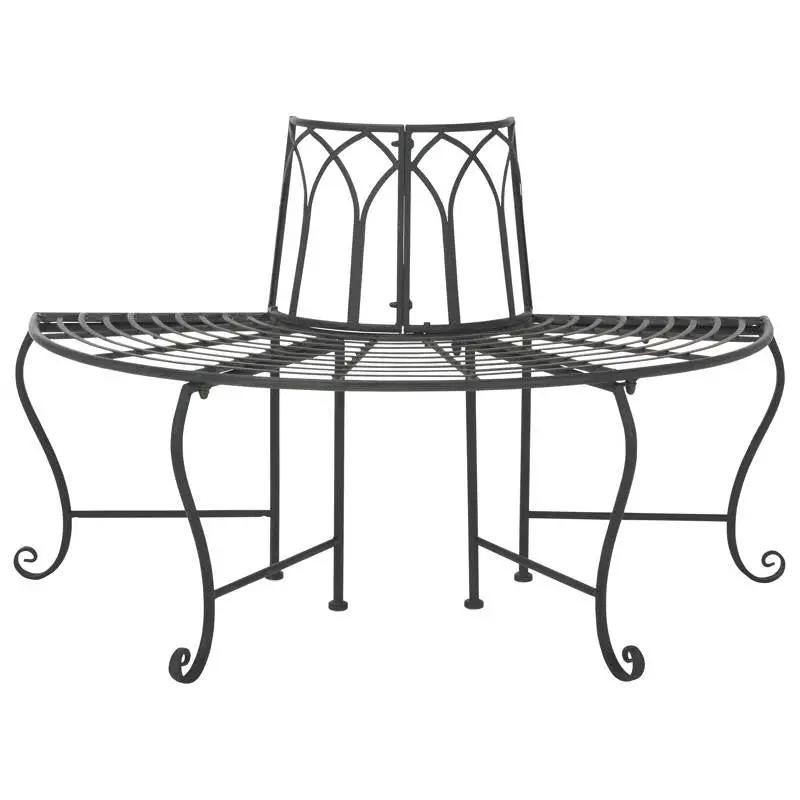Half-Circle Outdoor Patio Garden Black Wrought Iron Tree Bench by HomePacific