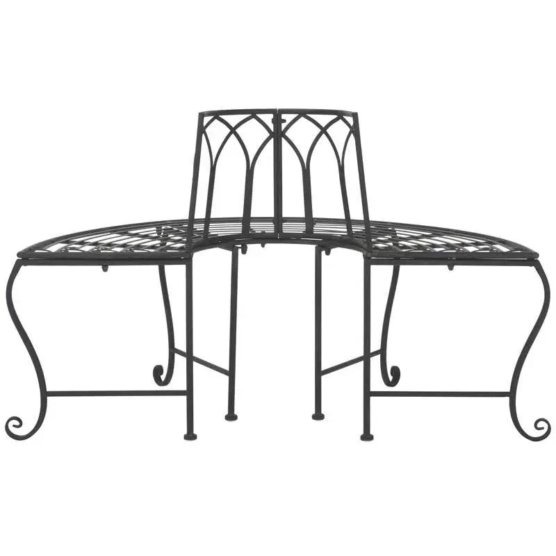 Half-Circle Outdoor Patio Garden Black Wrought Iron Tree Bench by HomePacific