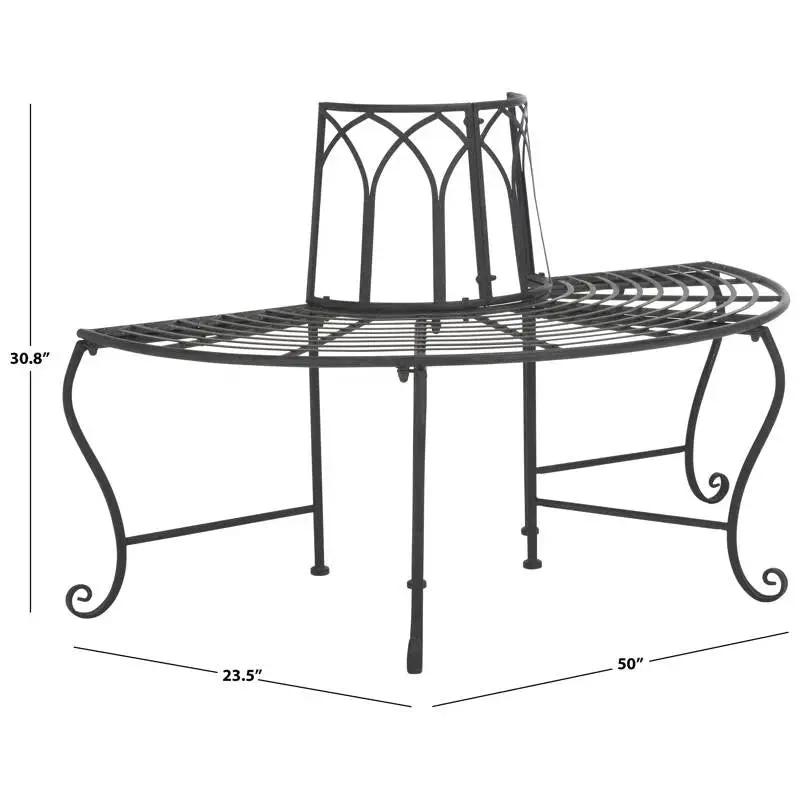 Half-Circle Outdoor Patio Garden Black Wrought Iron Tree Bench by HomePacific