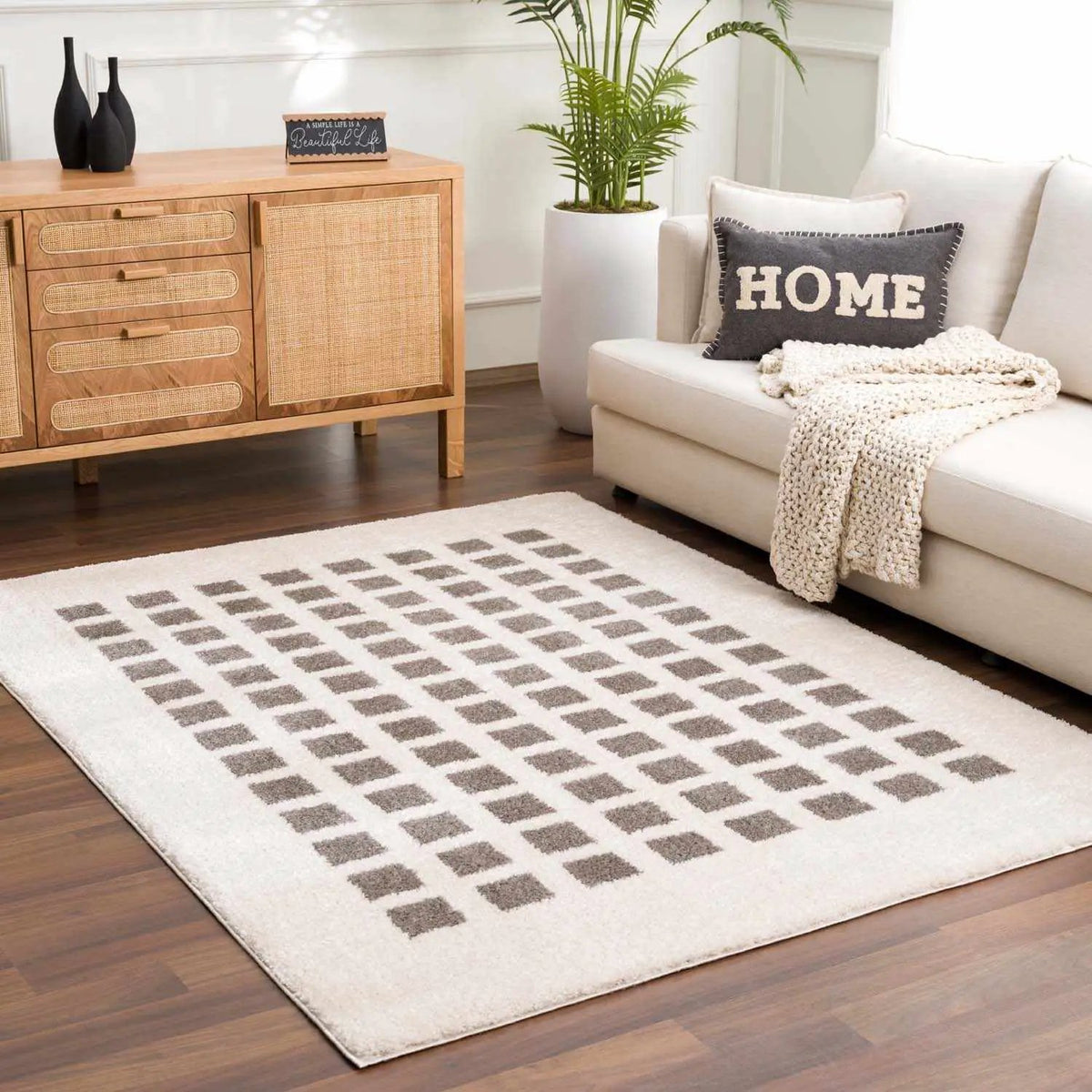 Baback Charcoal Washable Area Rug, installed in a room