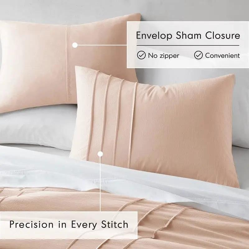 Queen size Microfiber Pleated Soft Washed Comforter Set in Pink Blush by HomePacific