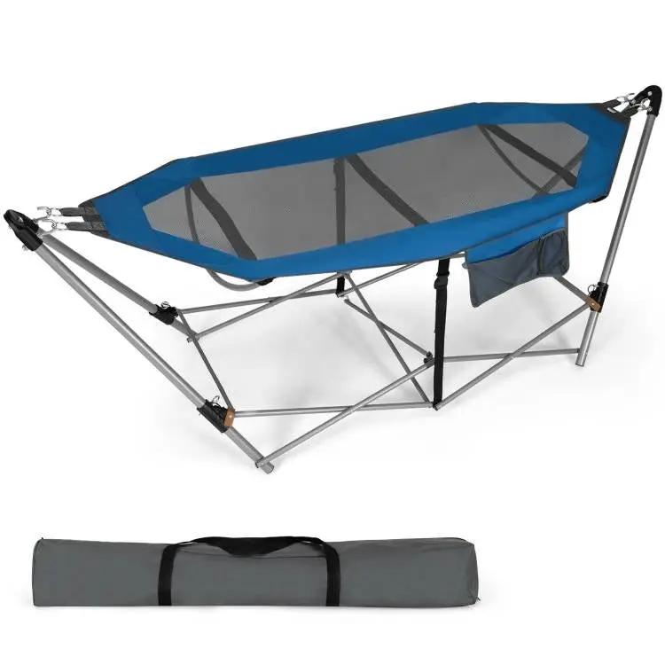 Blue Portable Camping Foldable Hammock with Stand and Carry Case by HomePacific