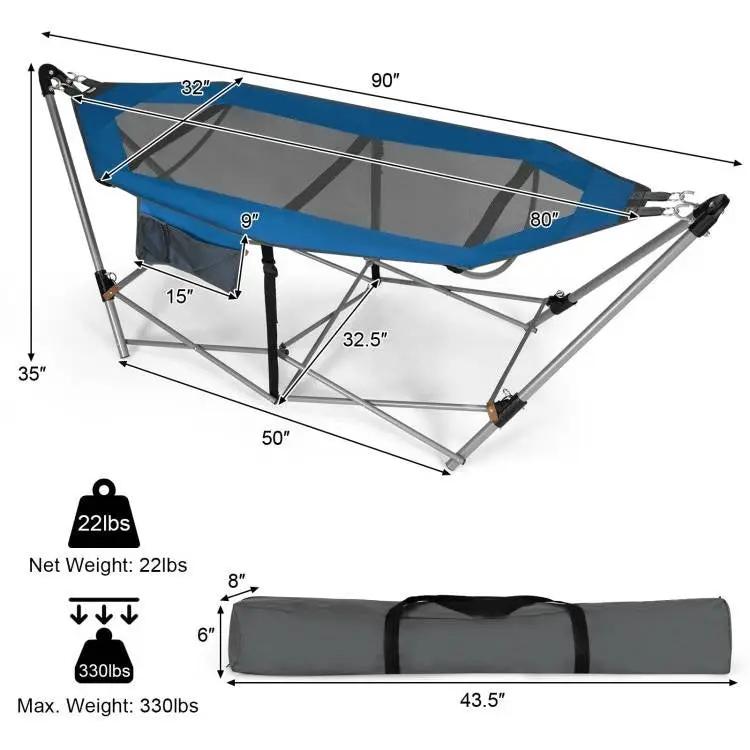 Blue Portable Camping Foldable Hammock with Stand and Carry Case by HomePacific
