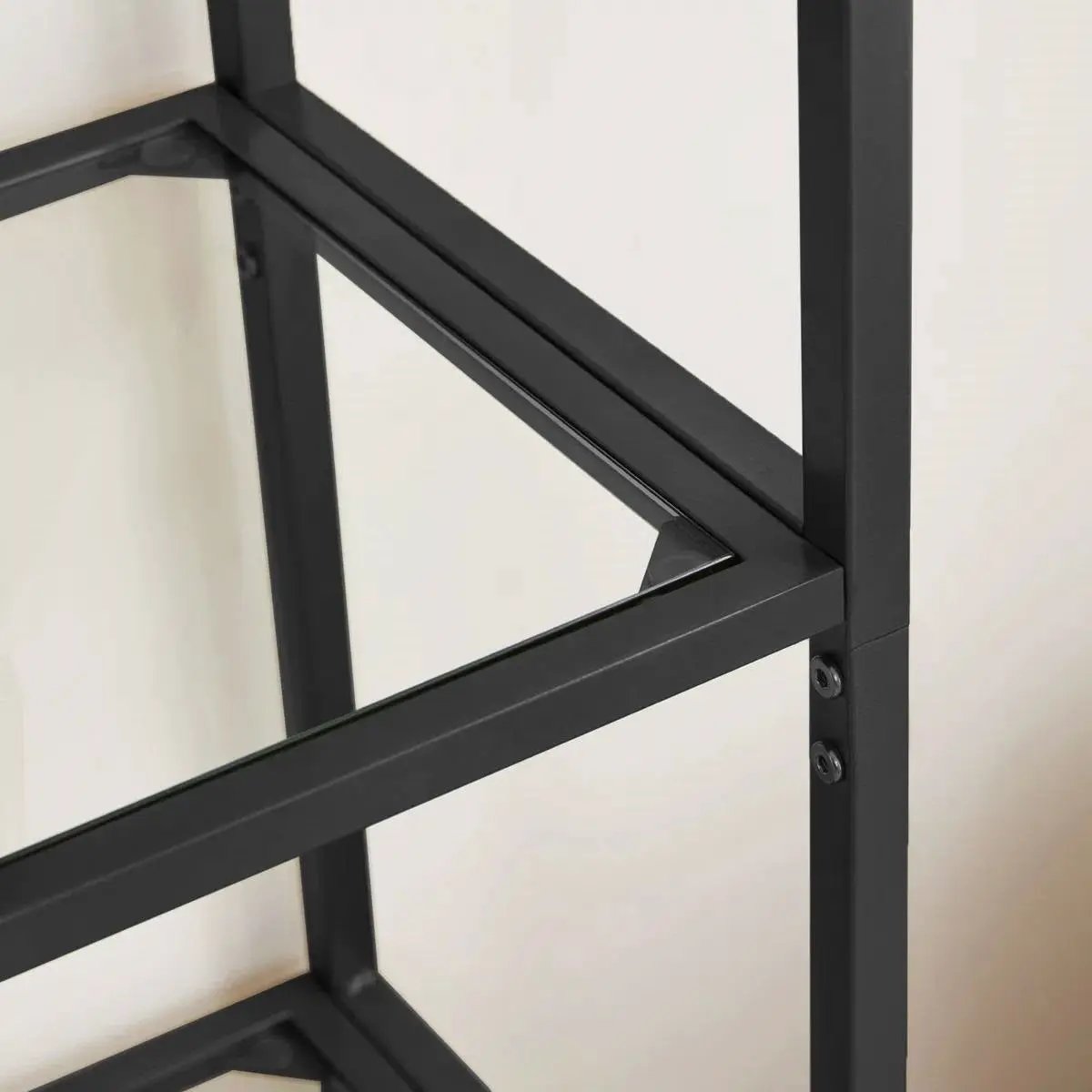 Modern Black Metal Arched Top Display Rack Bookcase with 5 Glass Storage Shelves by HomePacific