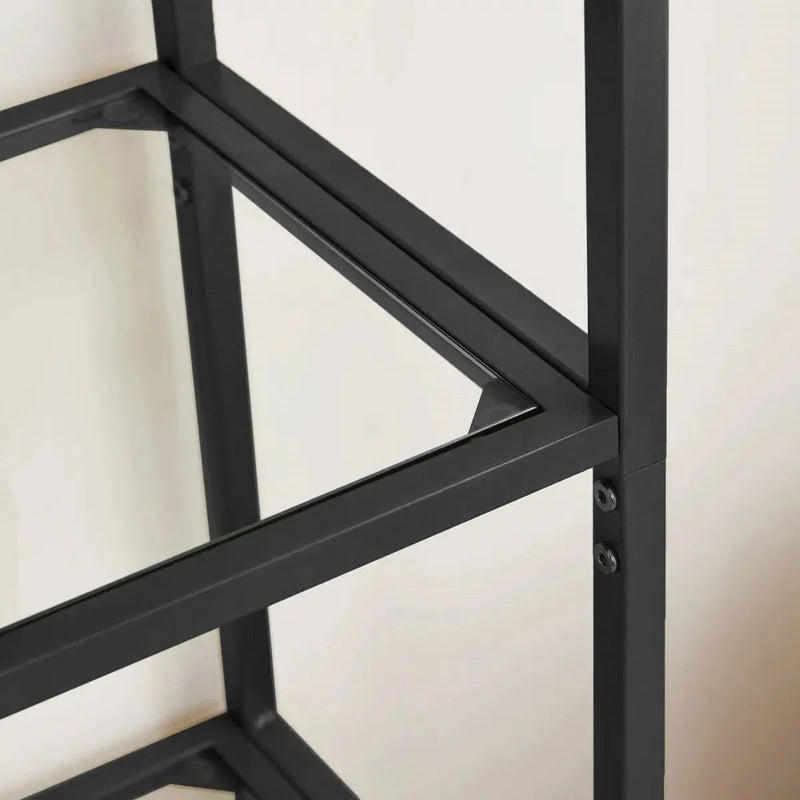 Modern Black Metal Arched Top Display Rack Bookcase with 5 Glass Storage Shelves by HomePacific