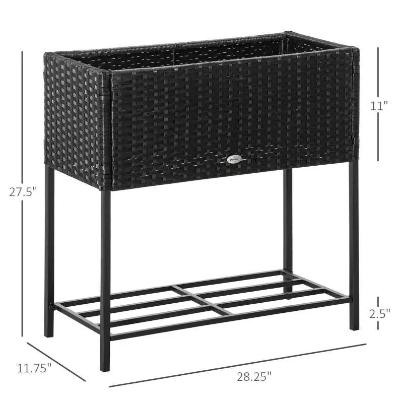 Black Modern PE Rattan Wicker Raised Garden Bed Elevated Planter Box by HomePacific
