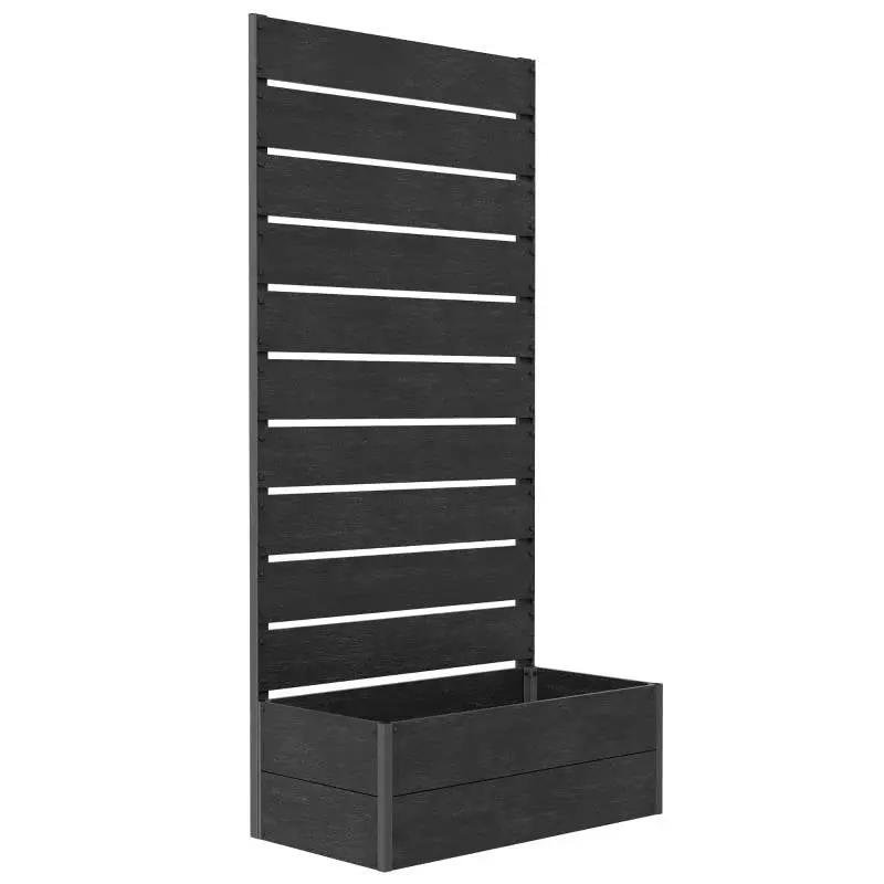 Outdoor Raised Bed Planter with Slatted Fence Trellis in Black Wood Finish by HomePacific