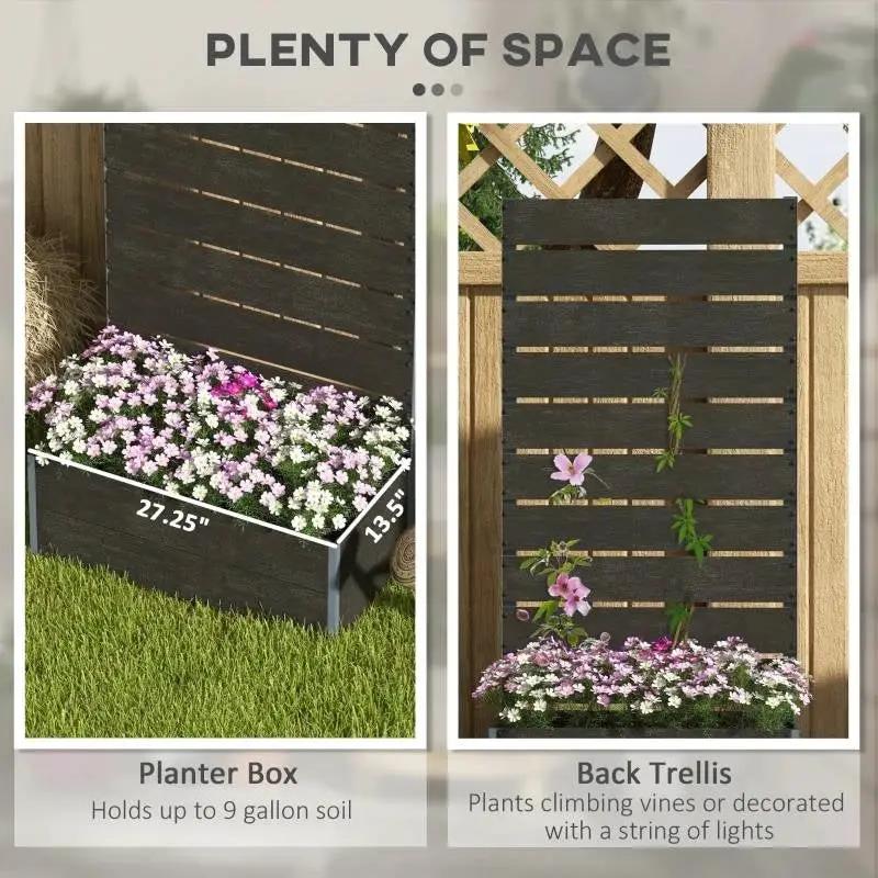 Outdoor Raised Bed Planter with Slatted Fence Trellis in Black Wood Finish by HomePacific